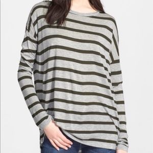 Vince. grey and green striped long sleeve t-shirt